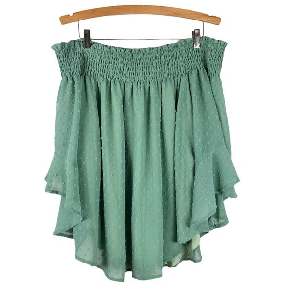 Kori Tops - NEW Kori green dot chiffon off the shoulder cottagecore boho prairie top medium